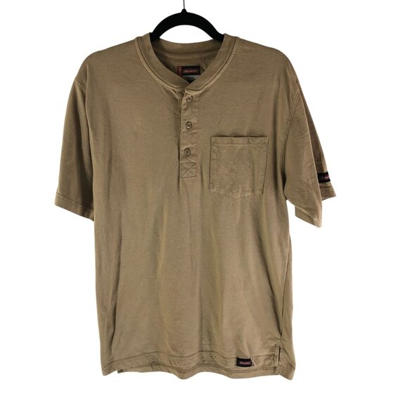 Dickies Mens Henley T-Shirt Tan Short Sleeve 100% Cotton With Pocket M - Picture 1 of 3